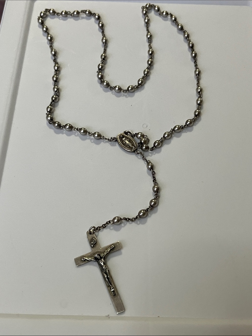 Religious Silver-Tone Rosary Necklace with Crucifix - Picture 4 of 9